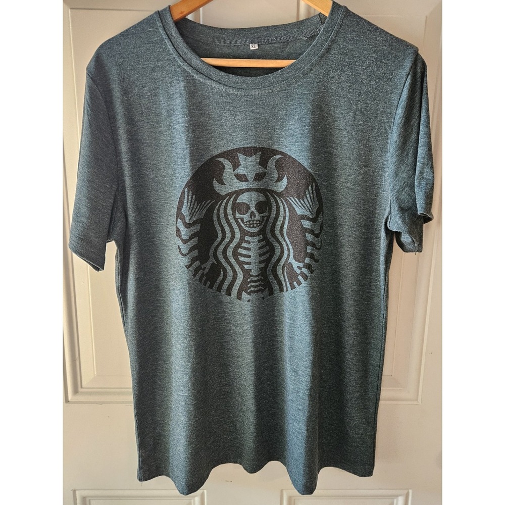 Halloween Skeleton Siren Graphic T-Shirt‎ Adult XL Gray Stretch Short Sleeve Tee